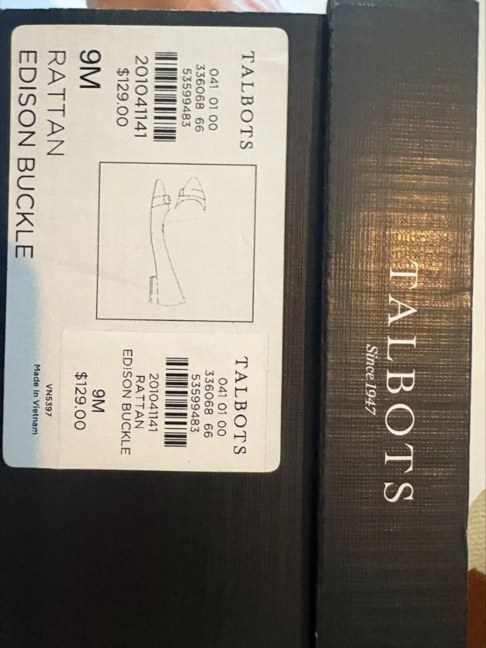 New in Box Talbots Navy White Nude Edison Buckle Flats Size 9